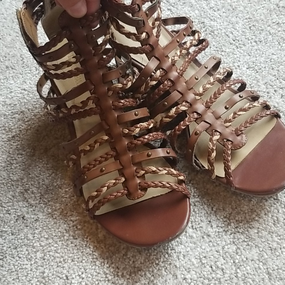 Braided wedge gladiator sandals